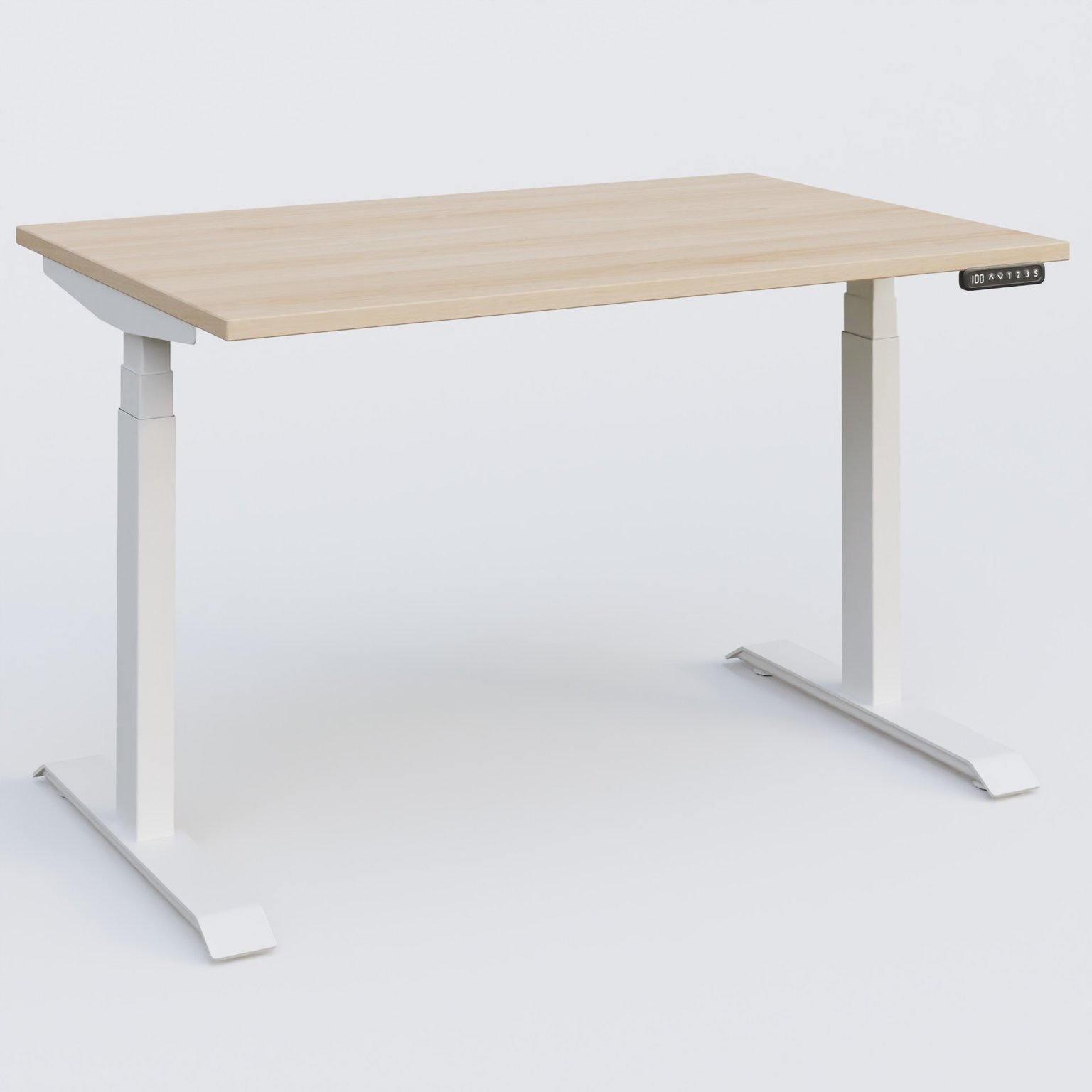 Poste solo 120*80 réglable en hauteur éléctriquement de 65-130 cm gamme KPro3. Plateau Hêtre et pietement Blanc.