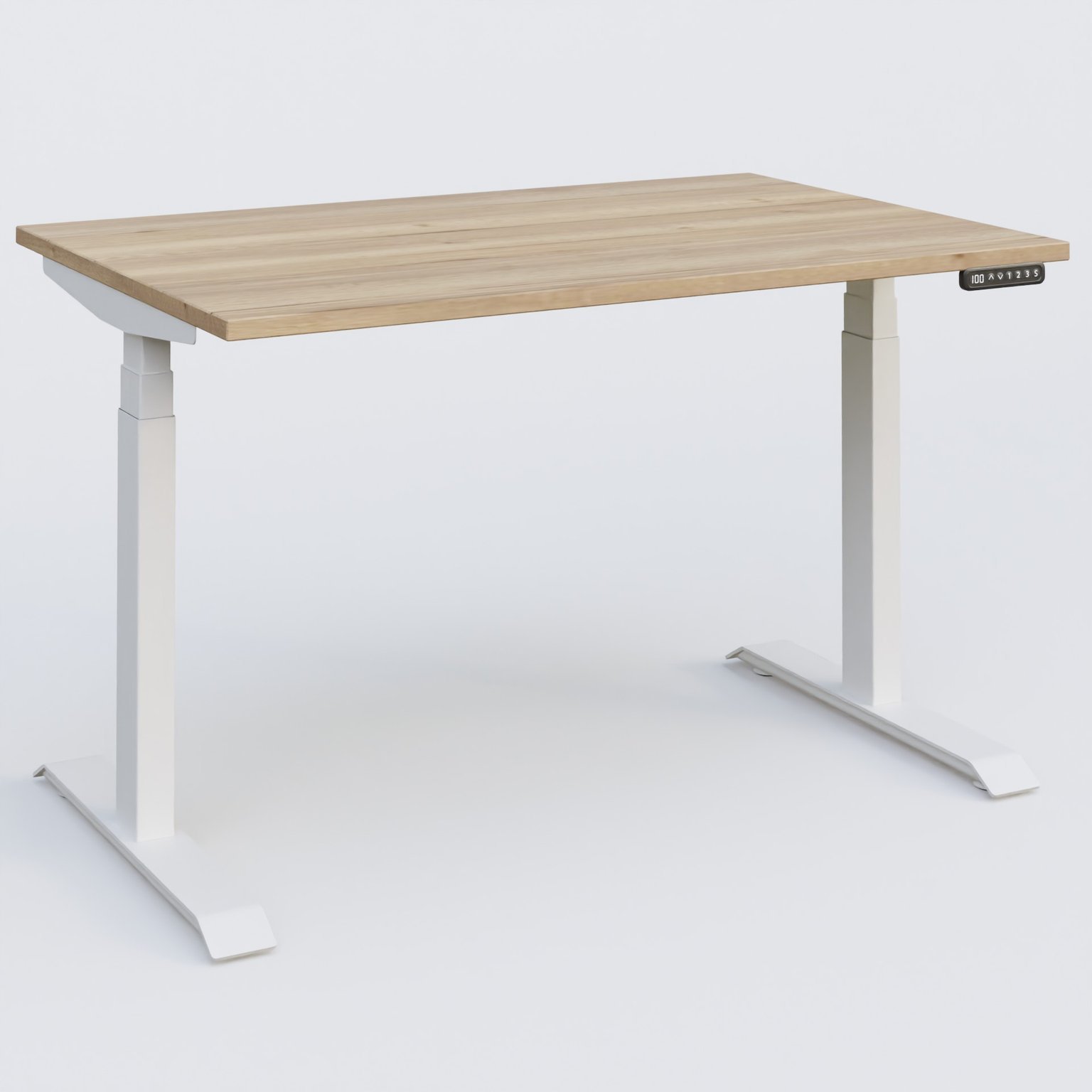 Poste solo 120*80 réglable en hauteur éléctriquement de 65-130 cm gamme KPro3. Plateau Chêne naturel et pietement Blanc.