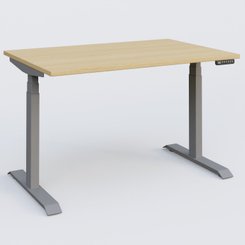 [Pas de famille] - [Pas de sous famille] - Poste solo 120*80 réglable en hauteur éléctriquement de 65-130 cm gamme KPro3. Plateau Chêne clair et pietement Aluminium.