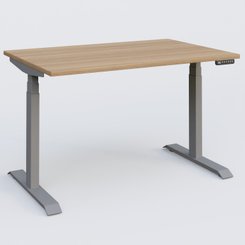 [Pas de famille] - [Pas de sous famille] - Poste solo 120*80 réglable en hauteur éléctriquement de 65-130 cm gamme KPro3. Plateau Noyer et pietement Aluminium.