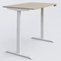 [Pas de famille] - [Pas de sous famille] - Poste solo 120*80 réglable en hauteur éléctriquement de 65-130 cm gamme KPro3. Plateau Acacia et pietement Blanc.