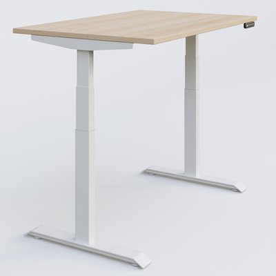 [Pas de famille] - [Pas de sous famille] - Poste solo 120*80 réglable en hauteur éléctriquement de 65-130 cm gamme KPro3. Plateau Hêtre et pietement Blanc.