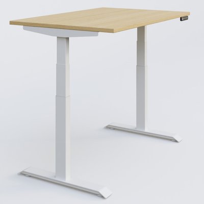 [Pas de famille] - [Pas de sous famille] - Poste solo 120*80 réglable en hauteur éléctriquement de 65-130 cm gamme KPro3. Plateau Chêne clair et pietement Blanc.