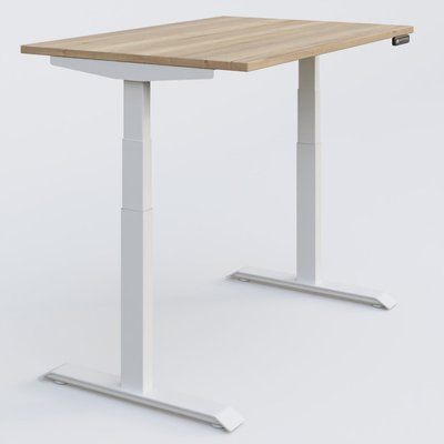 [Pas de famille] - [Pas de sous famille] - Poste solo 120*80 réglable en hauteur éléctriquement de 65-130 cm gamme KPro3. Plateau Chêne naturel et pietement Blanc.