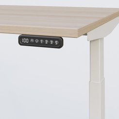 [Pas de famille] - [Pas de sous famille] - Poste solo 120*80 réglable en hauteur éléctriquement de 65-130 cm gamme KPro3. Plateau Acacia et pietement Blanc.