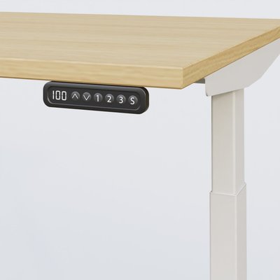 [Pas de famille] - [Pas de sous famille] - Poste solo 120*80 réglable en hauteur éléctriquement de 65-130 cm gamme KPro3. Plateau Chêne clair et pietement Blanc.