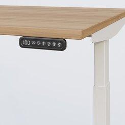 [Pas de famille] - [Pas de sous famille] - Poste solo 120*80 réglable en hauteur éléctriquement de 65-130 cm gamme KPro3. Plateau Noyer et pietement Blanc.