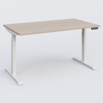 [Pas de famille] - [Pas de sous famille] - Poste solo 140*80 réglable en hauteur éléctriquement de 65-130 cm gamme KPro3. Plateau Acacia et pietement Blanc.