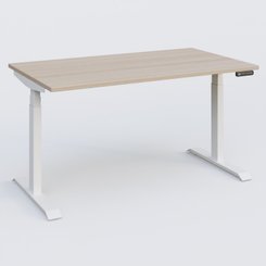 [Pas de famille] - [Pas de sous famille] - Poste solo 140*80 réglable en hauteur éléctriquement de 65-130 cm gamme KPro3. Plateau Acacia et pietement Blanc.