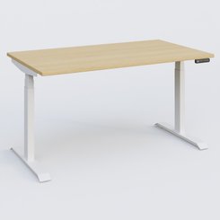 [Pas de famille] - [Pas de sous famille] - Poste solo 140*80 réglable en hauteur éléctriquement de 65-130 cm gamme KPro3. Plateau Chêne clair et pietement Blanc.