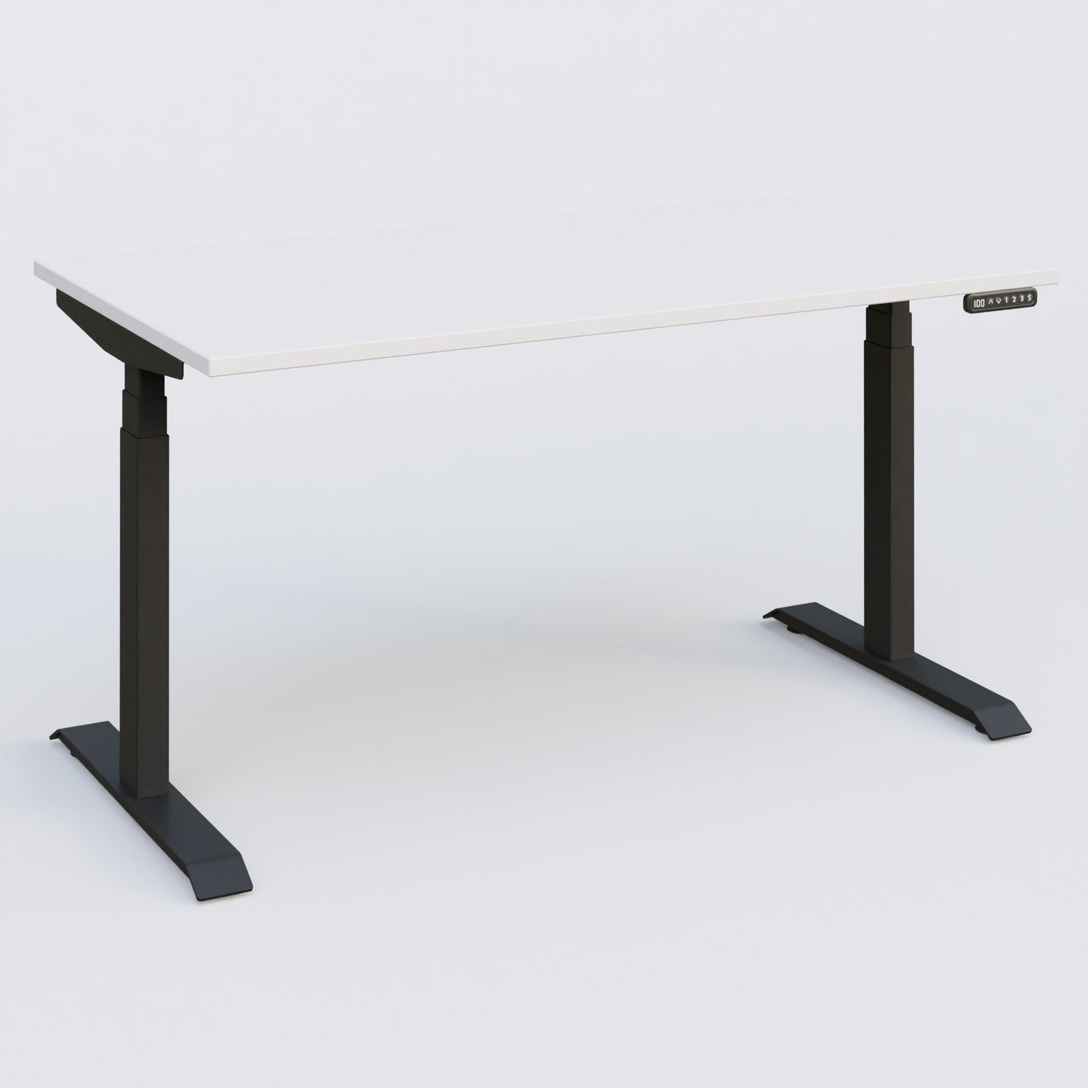 Poste solo 140*80 réglable en hauteur éléctriquement de 65-130 cm gamme KPro3. Plateau Blanc et pietement Noir.