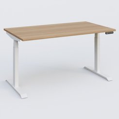[Pas de famille] - [Pas de sous famille] - Poste solo 140*80 réglable en hauteur éléctriquement de 65-130 cm gamme KPro3. Plateau Noyer et pietement Blanc.