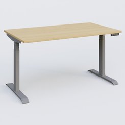 [Pas de famille] - [Pas de sous famille] - Poste solo 140*80 réglable en hauteur éléctriquement de 65-130 cm gamme KPro3. Plateau Chêne clair et pietement Aluminium.