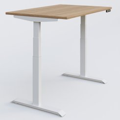 [Pas de famille] - [Pas de sous famille] - Poste solo 140*80 réglable en hauteur éléctriquement de 65-130 cm gamme KPro3. Plateau Noyer et pietement Blanc.
