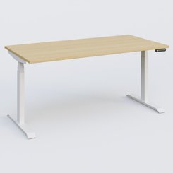 [Pas de famille] - [Pas de sous famille] - Poste solo 160*80 réglable en hauteur éléctriquement de 65-130 cm gamme KPro3. Plateau Chêne clair et pietement Blanc.