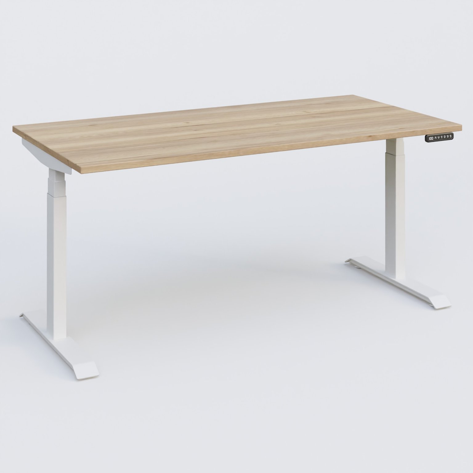 Poste solo 160*80 réglable en hauteur éléctriquement de 65-130 cm gamme KPro3. Plateau Chêne naturel et pietement Blanc.