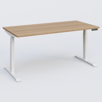[Pas de famille] - [Pas de sous famille] - Poste solo 160*80 réglable en hauteur éléctriquement de 65-130 cm gamme KPro3. Plateau Noyer et pietement Blanc.