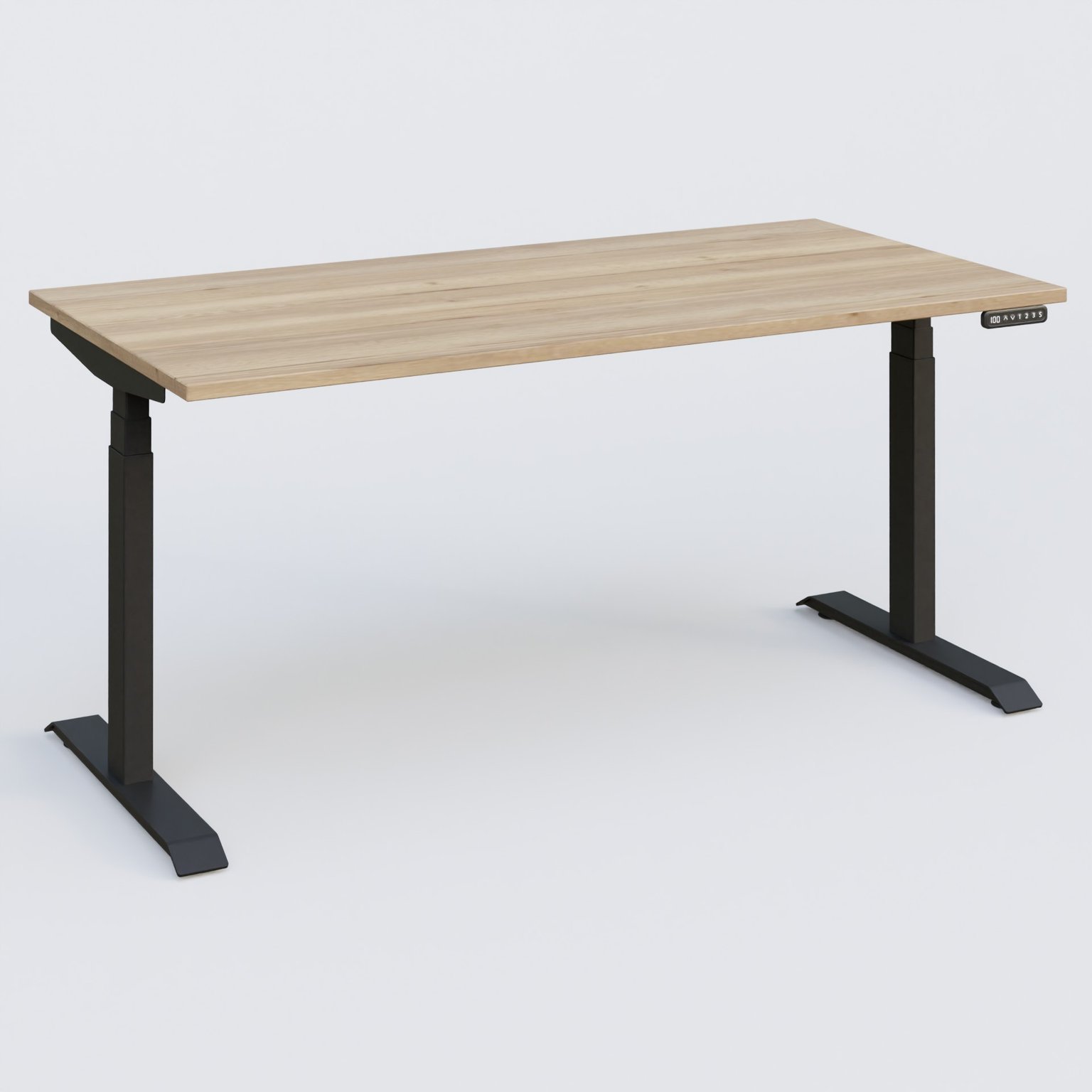 Poste solo 160*80 réglable en hauteur éléctriquement de 65-130 cm gamme KPro3. Plateau Chêne naturel et pietement Noir.