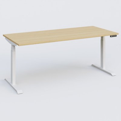 [Pas de famille] - [Pas de sous famille] - Poste solo 180*80 réglable en hauteur éléctriquement de 65-130 cm gamme KPro3. Plateau Chêne clair et pietement Blanc.