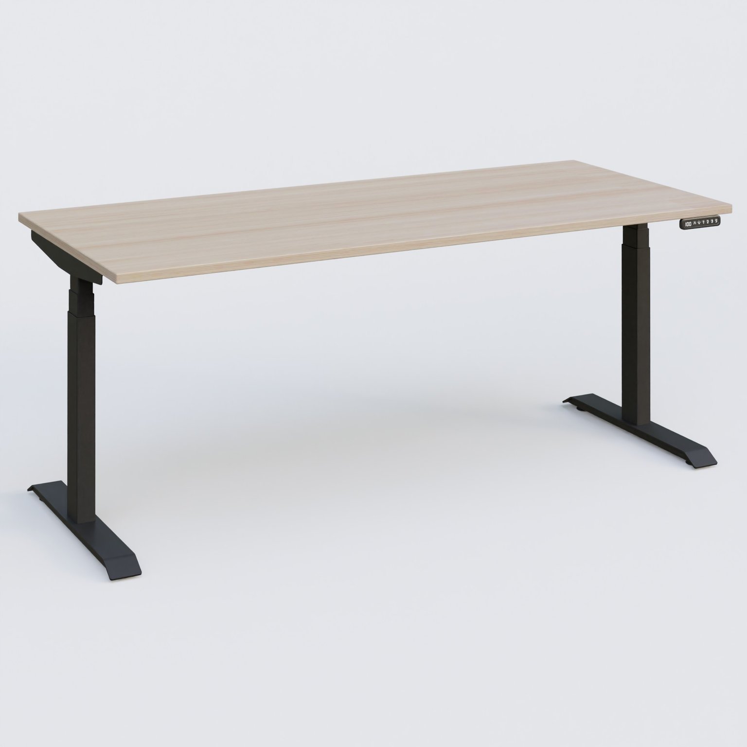 Poste solo 180*80 réglable en hauteur éléctriquement de 65-130 cm gamme KPro3. Plateau Acacia et pietement Noir.