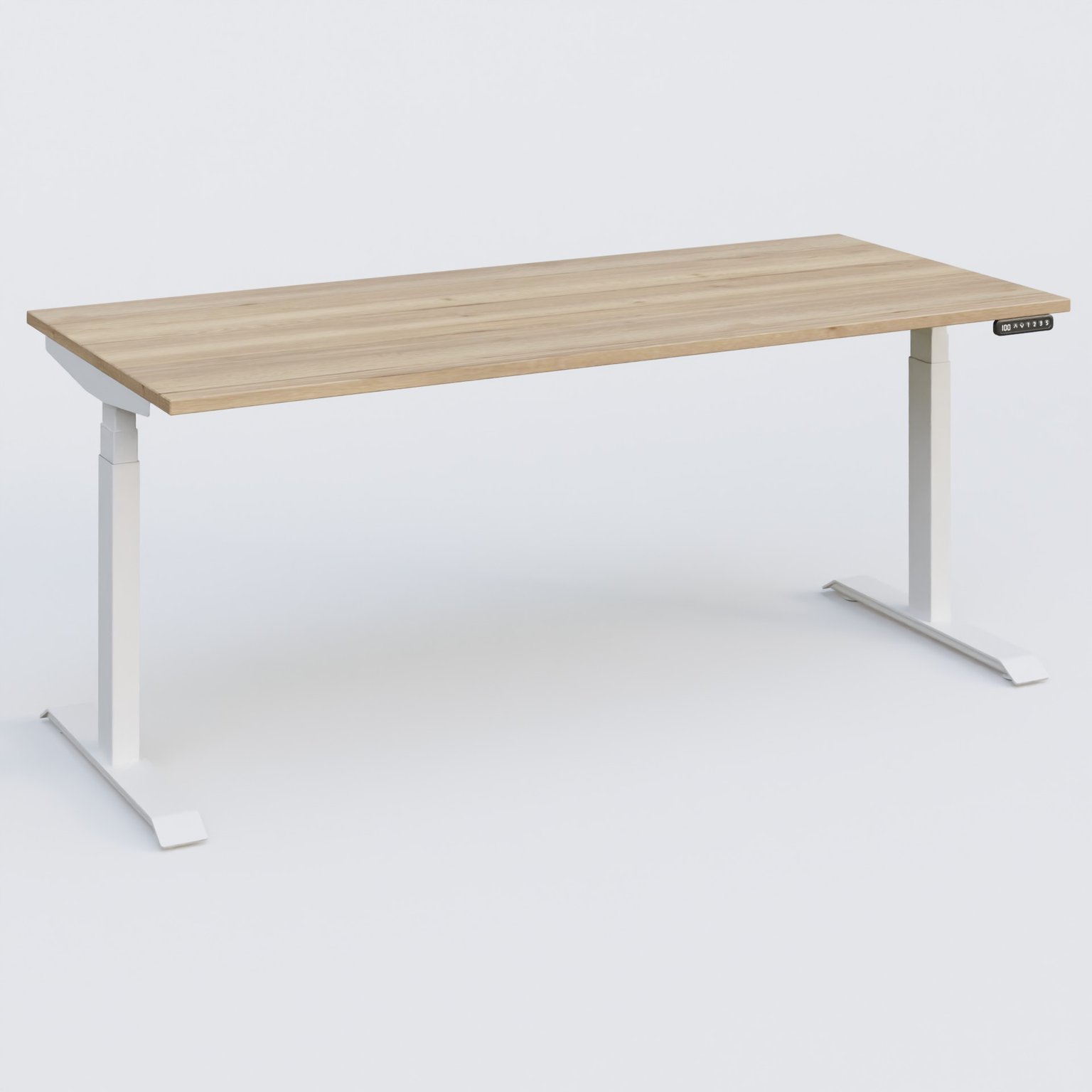 Poste solo 180*80 réglable en hauteur éléctriquement de 65-130 cm gamme KPro3. Plateau Chêne naturel et pietement Blanc.