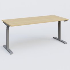[Pas de famille] - [Pas de sous famille] - Poste solo 180*80 réglable en hauteur éléctriquement de 65-130 cm gamme KPro3. Plateau Chêne clair et pietement Aluminium.