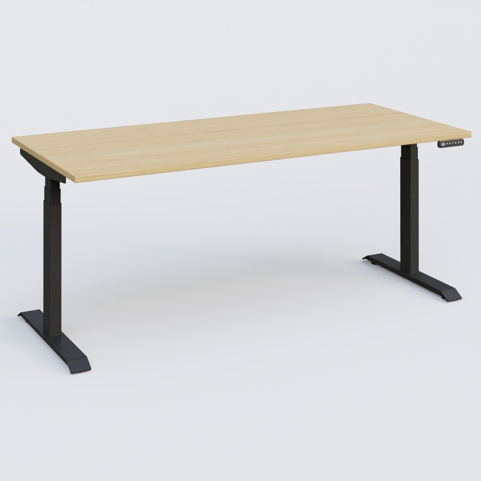 Poste solo 180*80 réglable en hauteur éléctriquement de 65-130 cm gamme KPro3. Plateau Chêne clair et pietement Noir.
