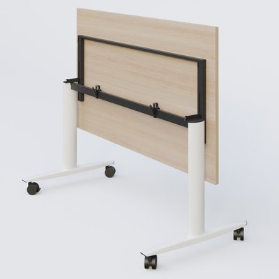 TABLES ABATTANTES - New Design - Table abattante gamme Design 200*100 cm. Plateau Acacia et pietement Blanc.