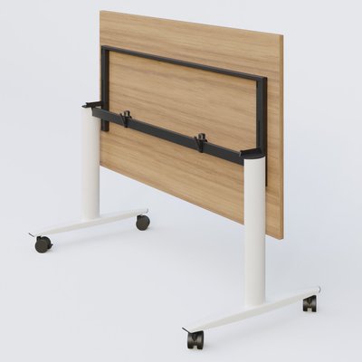 TABLES ABATTANTES - New Design - Table abattante gamme Design 200*100 cm. Plateau Noyer et pietement Blanc.