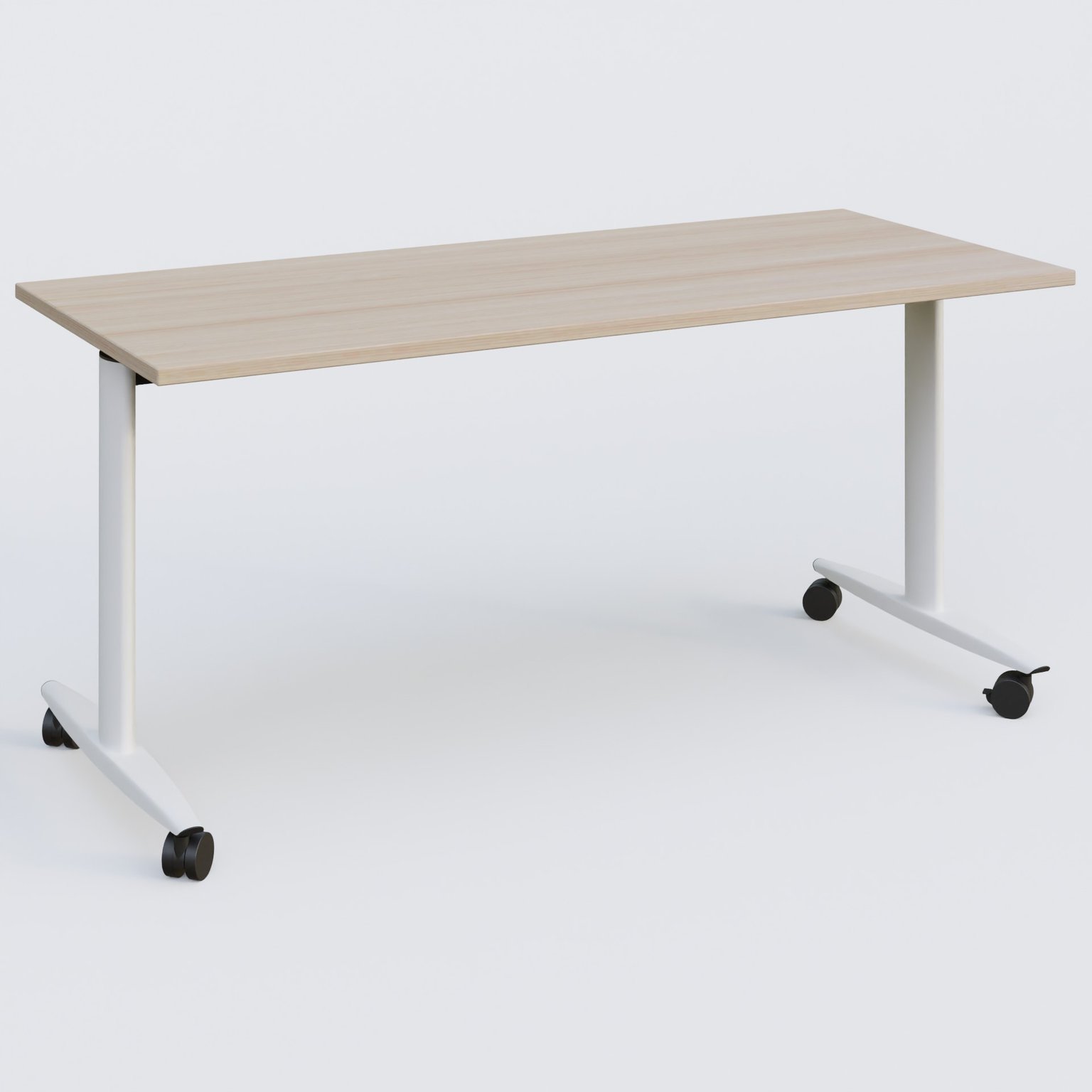 Table abattante gamme Design 160*70 cm. Plateau Acacia et pietement Blanc.