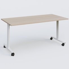 TABLES ABATTANTES - New Design - Table abattante gamme Design 160*80 cm. Plateau Acacia et pietement Blanc.