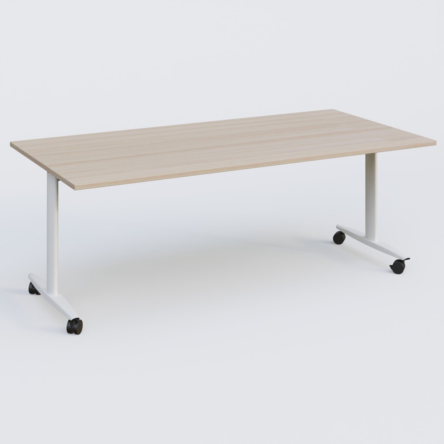 Table abattante gamme Design 200*100 cm. Plateau Acacia et pietement Blanc.