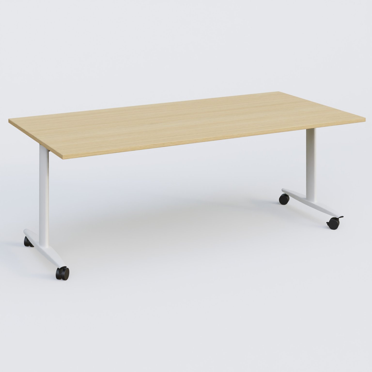 Table abattante gamme Design 200*100 cm. Plateau Chêne clair et pietement Blanc.