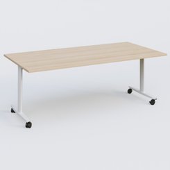 TABLES ABATTANTES - New Design - Table abattante gamme Design 200*100 cm. Plateau Hêtre et pietement Blanc.