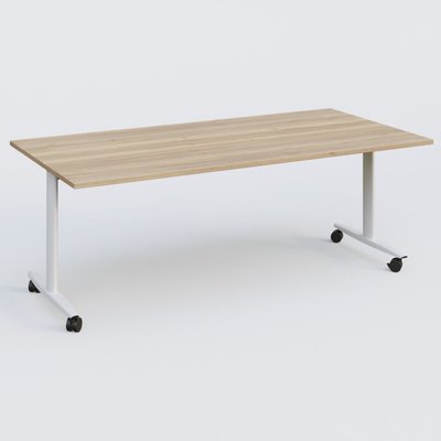 [Pas de famille] - [Pas de sous famille] - Table abattante gamme Design 200*100 cm. Plateau Chêne naturel et pietement Blanc.