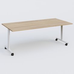 [Pas de famille] - [Pas de sous famille] - Table abattante gamme Design 200*100 cm. Plateau Chêne naturel et pietement Blanc.