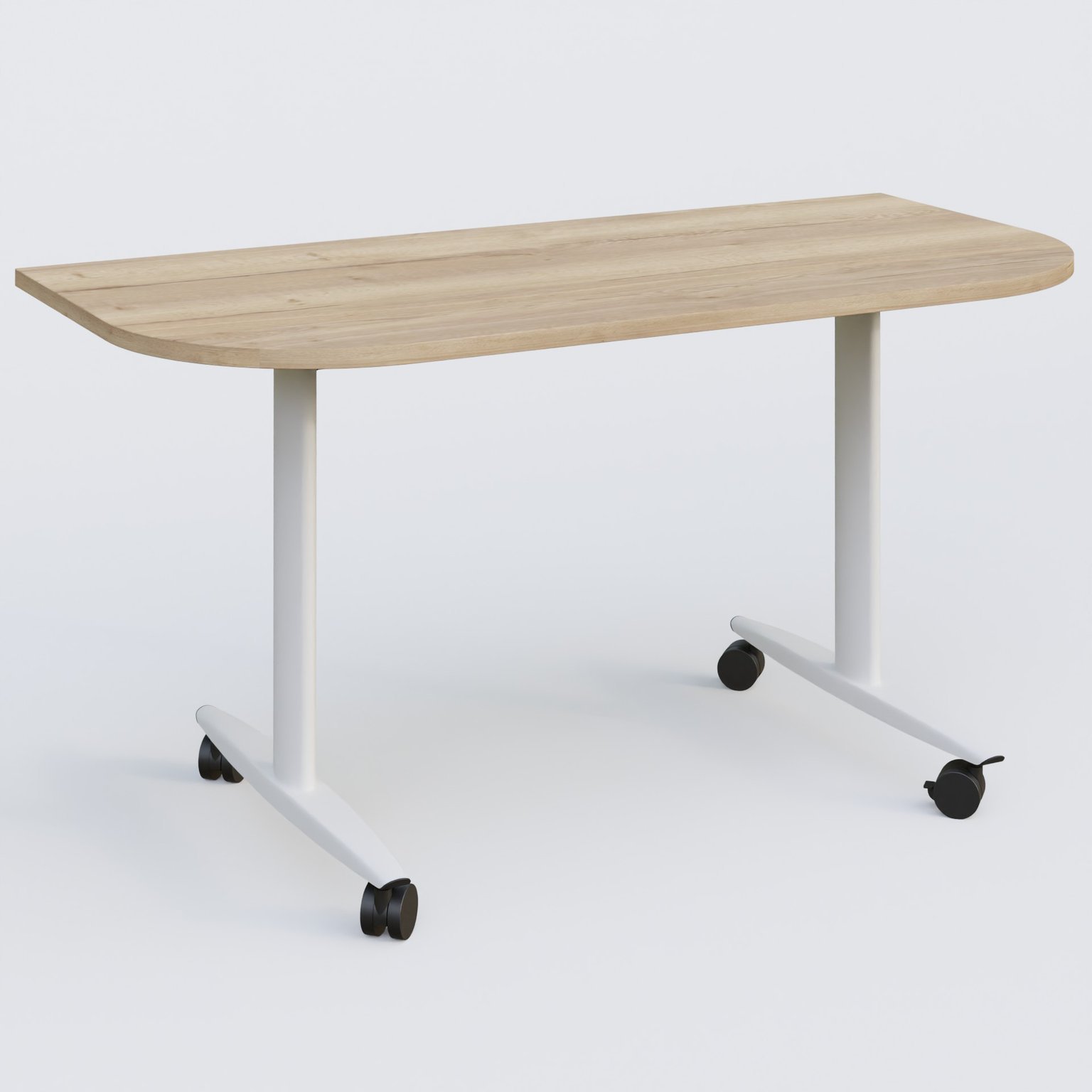 Module d'extrémité pour table abattante gamme Design 145*70 cm. Plateau Chêne naturel et pietement Blanc.
