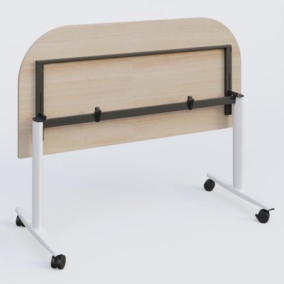 TABLES ABATTANTES - Plateaux 25 mm - Module d'extrémité pour table abattante gamme Design 145*70 cm. Plateau Acacia et pietement Blanc.