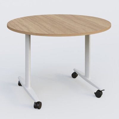 [Pas de famille] - [Pas de sous famille] - Table ronde abattante gamme Design D110 cm. Plateau Noyer et pietement Blanc.