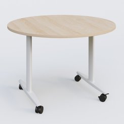 TABLES ABATTANTES - Plateaux 25 mm - Table ronde abattante gamme Design D110 cm. Plateau Hêtre et pietement Blanc.