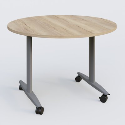 [Pas de famille] - [Pas de sous famille] - Table ronde abattante gamme Design D110 cm. Plateau Chêne naturel et pietement Aluminium.
