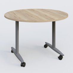 [Pas de famille] - [Pas de sous famille] - Table ronde abattante gamme Design D110 cm. Plateau Chêne naturel et pietement Aluminium.