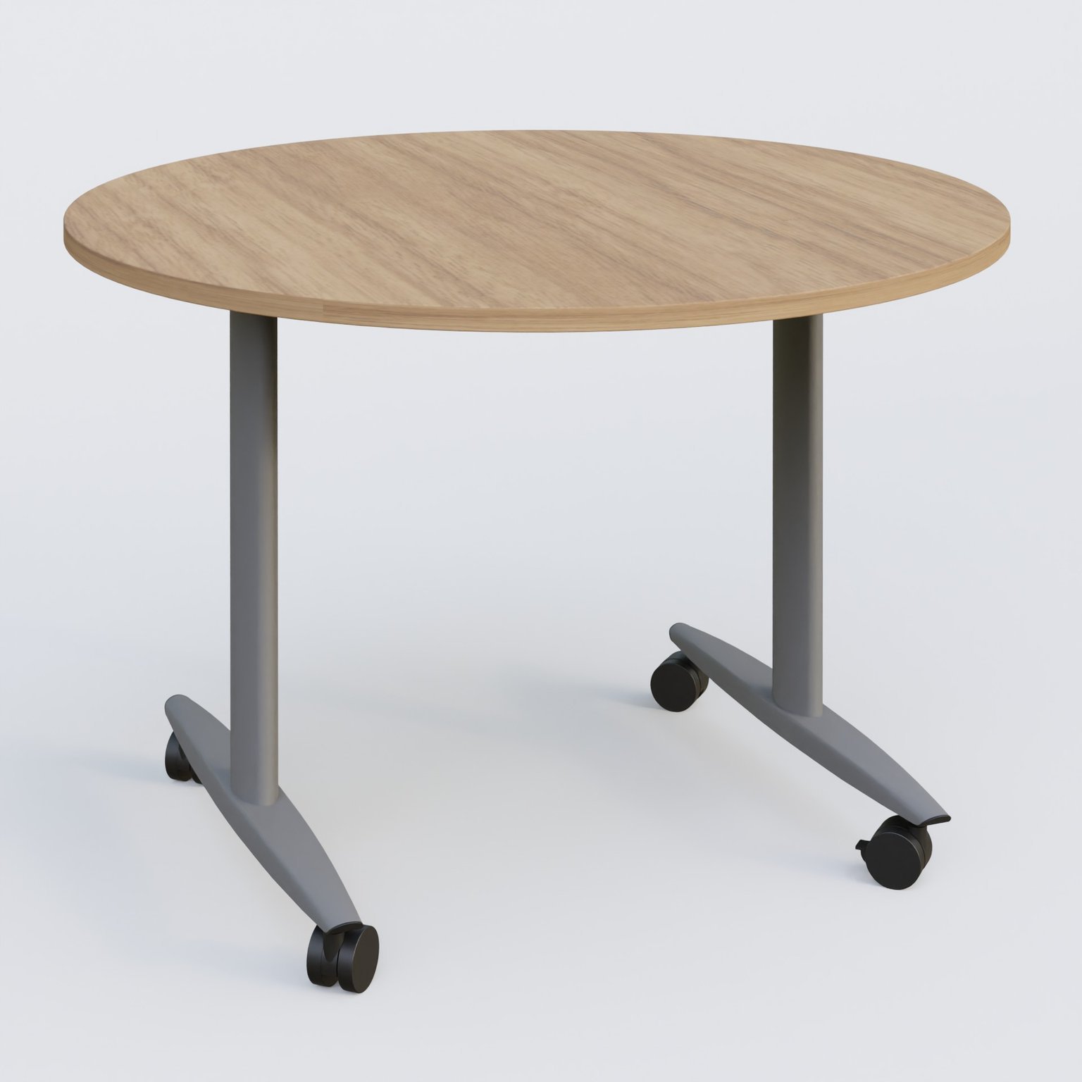 Table ronde abattante gamme Design D110 cm. Plateau Noyer et pietement Aluminium.