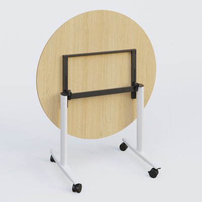 TABLES ABATTANTES - Diamètre 110 cm - Table ronde abattante gamme Design D110 cm. Plateau Chêne clair et pietement Blanc.