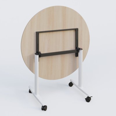 TABLES ABATTANTES - Plateaux 25 mm - Table ronde abattante gamme Design D110 cm. Plateau Acacia et pietement Blanc.