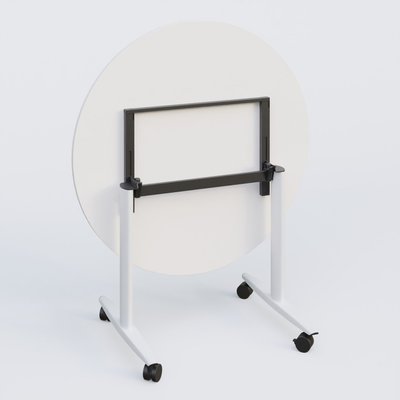 TABLES ABATTANTES - Plateaux 25 mm - Table ronde abattante gamme Design D110 cm. Plateau Blanc et pietement Blanc.