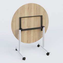 [Pas de famille] - [Pas de sous famille] - Table ronde abattante gamme Design D110 cm. Plateau Chêne naturel et pietement Blanc.