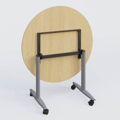 TABLES ABATTANTES - New Design - Table ronde abattante gamme Design D110 cm. Plateau Chêne clair et pietement Aluminium.