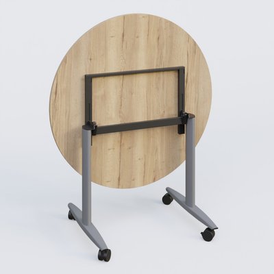 [Pas de famille] - [Pas de sous famille] - Table ronde abattante gamme Design D110 cm. Plateau Chêne naturel et pietement Aluminium.