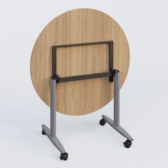 TABLES ABATTANTES - New Design - Table ronde abattante gamme Design D110 cm. Plateau Noyer et pietement Aluminium.